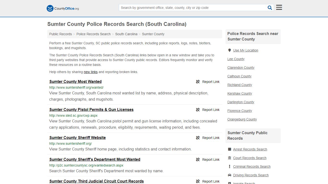 Sumter County Police Records Search (South Carolina) - County Office